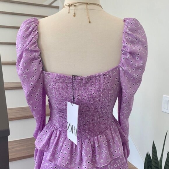 ZARA Lilac Floral Ruched Peplum Top , Size Medium NWT - Picture 3 of 9